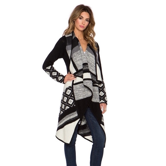 Vince Graphic Texture Cardigan Longline Wool Alpaca Blend Knit Mixed Pattern - Picture 3 of 15